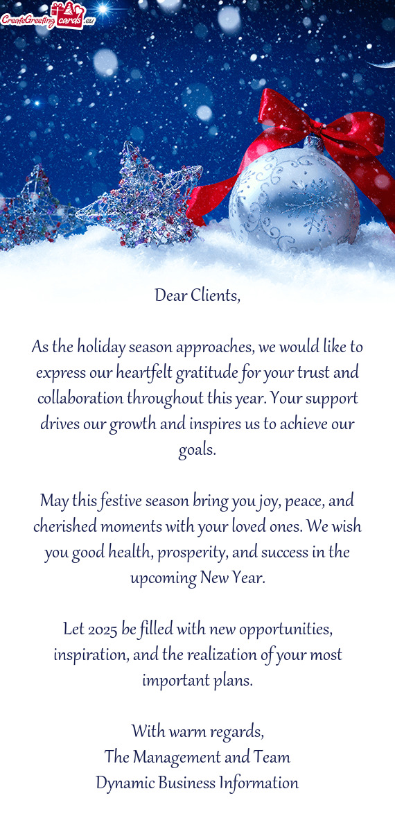 As the holiday season approaches, we would like to express our heartfelt gratitude for your trust an