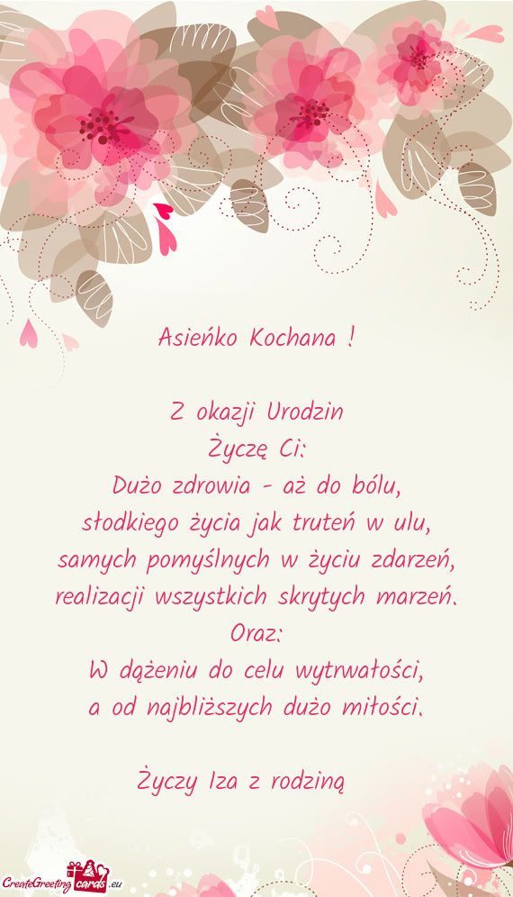Asieńko Kochana ! Z okazji Urodzin Życzę Ci