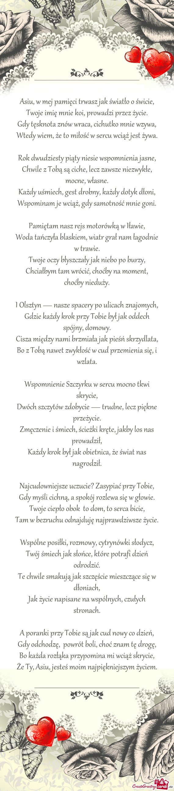 Asiu, w mej pamięci trwasz jak światło o świcie