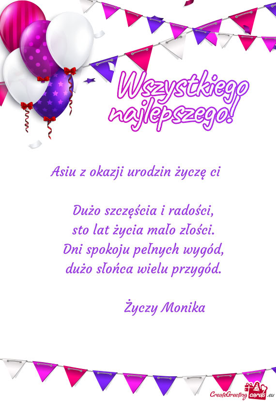 Asiu z okazji urodzin życzę ci