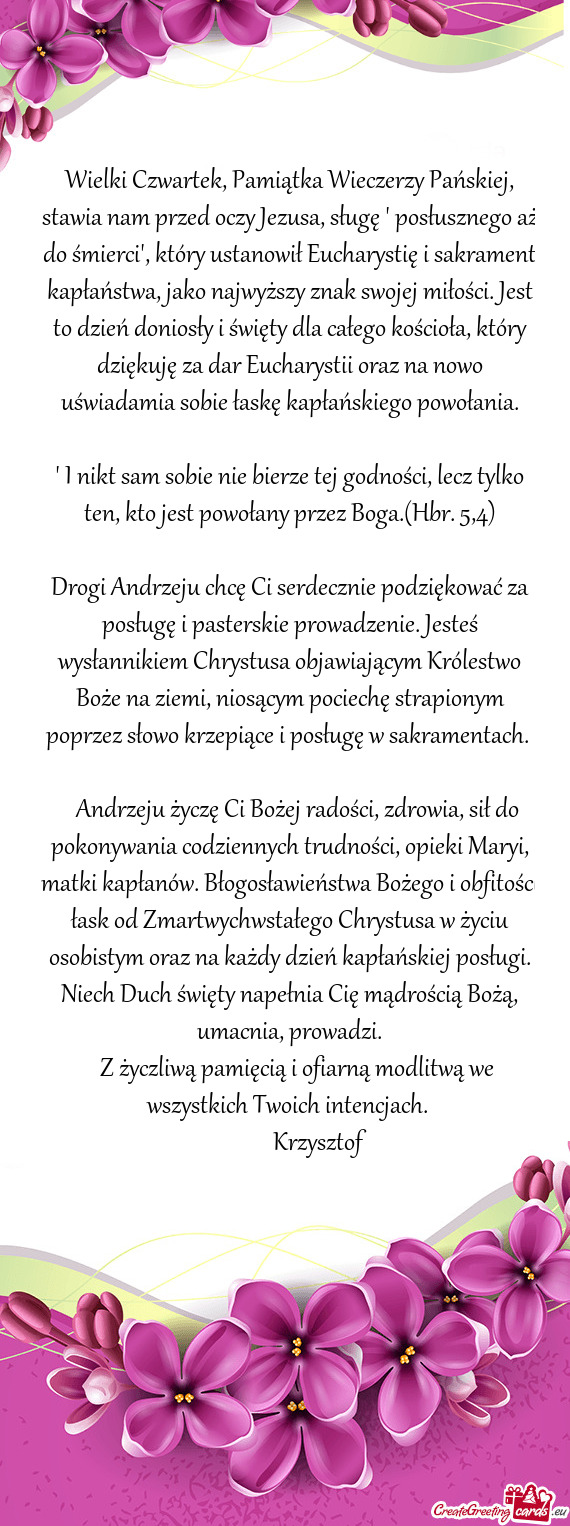 Aż do śmierci", który ustanowił Eucharystię i sakrament kapłaństwa, jako najwyższy znak swo