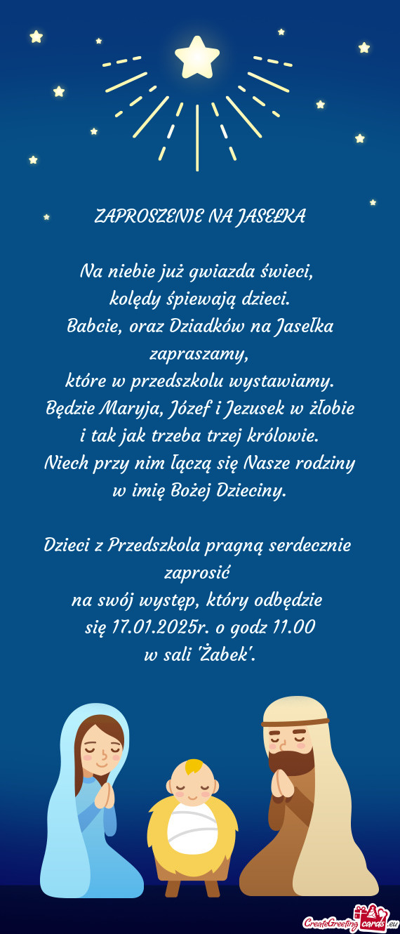 Babcie, oraz Dziadków na Jasełka zapraszamy