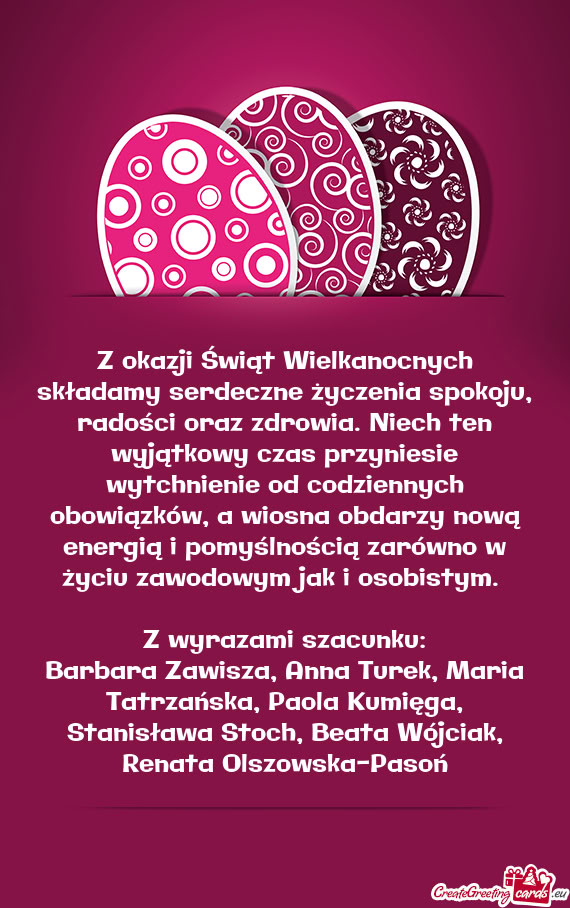 Barbara Zawisza, Anna Turek, Maria Tatrzańska, Paola Kumięga, Stanisława Stoch, Beata Wójciak, R