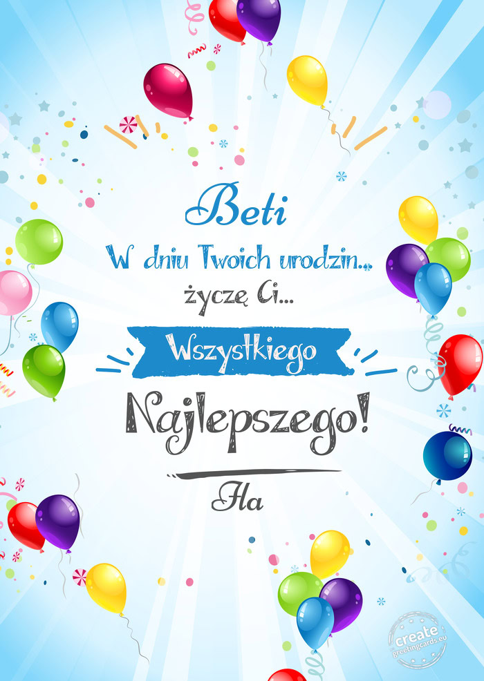 Beti, w dniu Twoich urodzin życzę Ci wszystkiego najlepszego