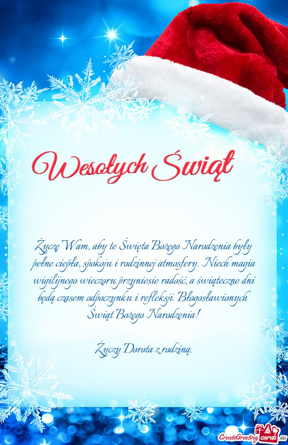 Błogosławionych Świąt Bożego Narodzenia! Dorota z rodziną