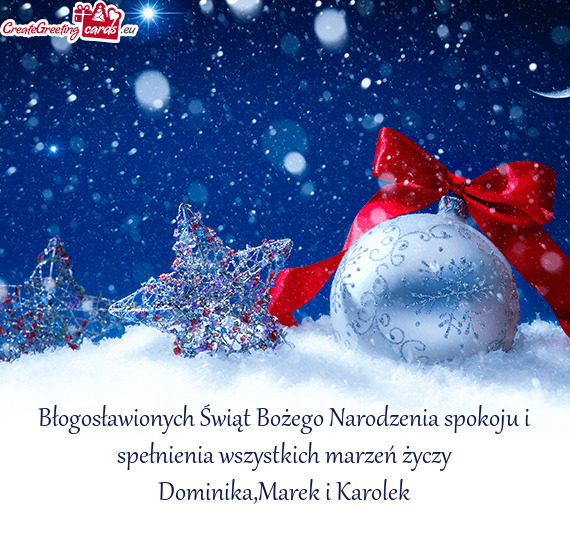 Błogosławionych Świąt Bożego Narodzenia spokoju i spełnienia wszystkich marzeń życzy Dominik