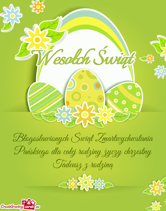 Błogosławionych Świąt Zmartwychwstania Pańskiego dla całej rodziny
