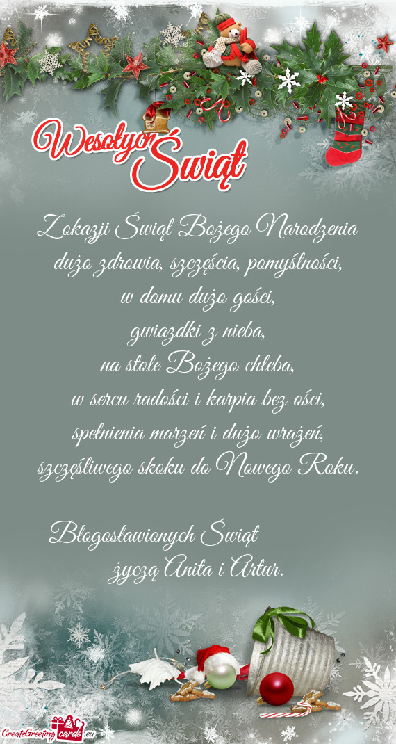 Błogosławionych Świąt    życzą Anita i Artur