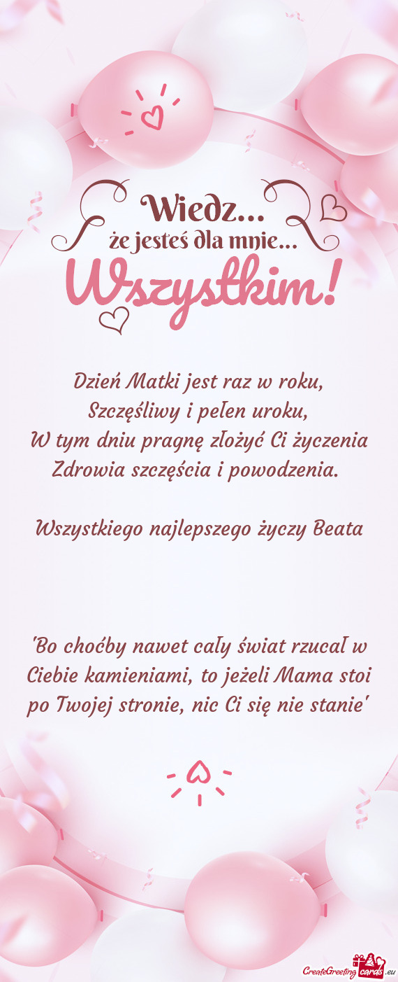 "Bo choćby nawet cały świat rzucał w Ciebie kamieniami, to jeżeli Mama stoi po Twojej stronie