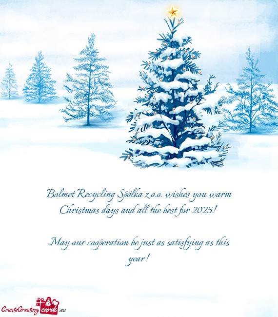 Bolmet Recycling Spółka z o.o. wishes you warm Christmas days and all the best for 2025