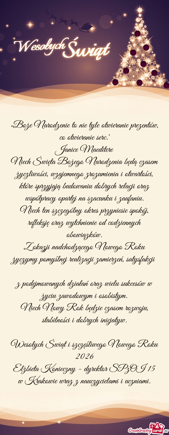 „Boże Narodzenie to nie tyle otwieranie prezentów, co otwieranie serc.”