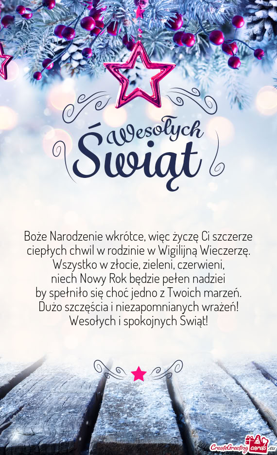 Boże Narodzenie wkrótce, więc życzę Ci szczerze  ciepłych chwil w