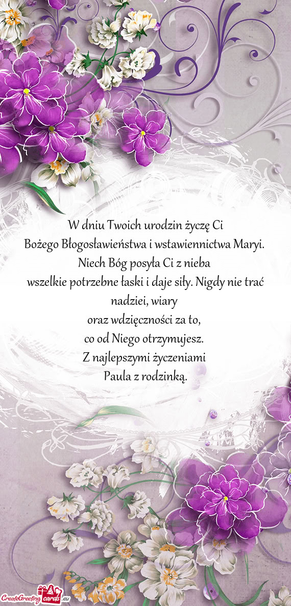 Bożego Błogosławieństwa i wstawiennictwa Maryi