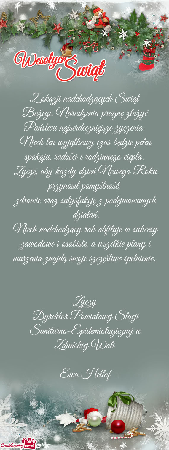 Bożego Narodzenia pragnę złożyć Państwu najserdeczniejsze życzenia
