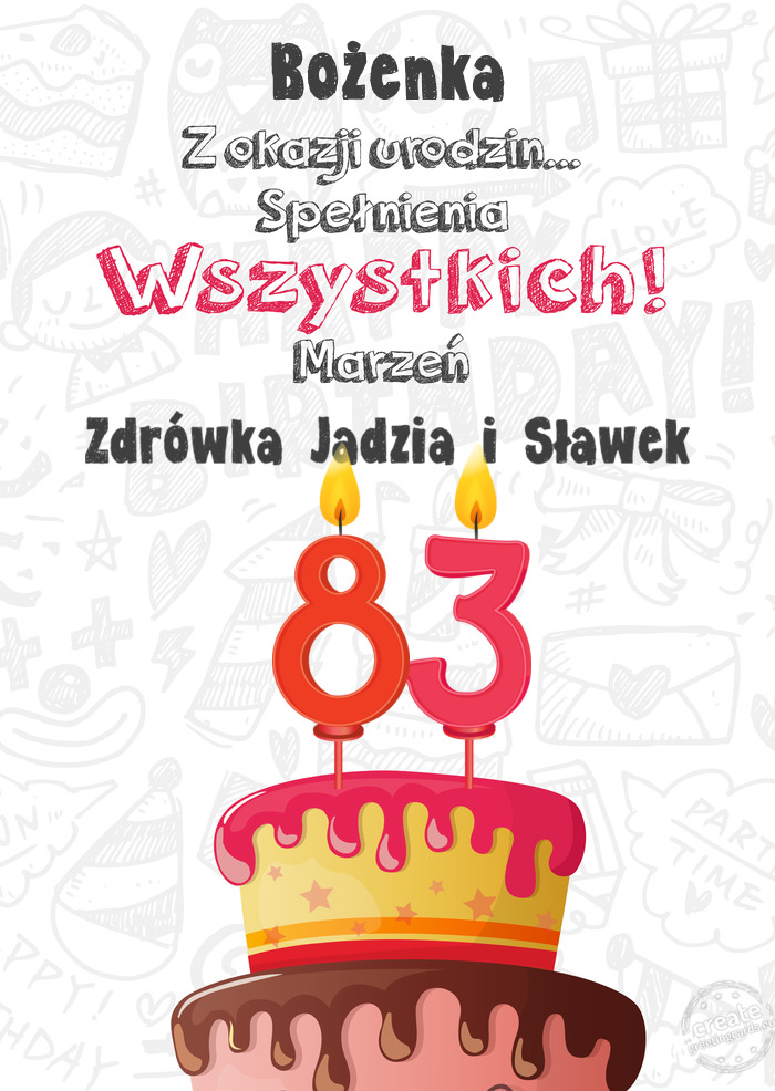 Bożenka Kartka z okazji 83 urodzin, Zdrówka Jadzia i Sławek