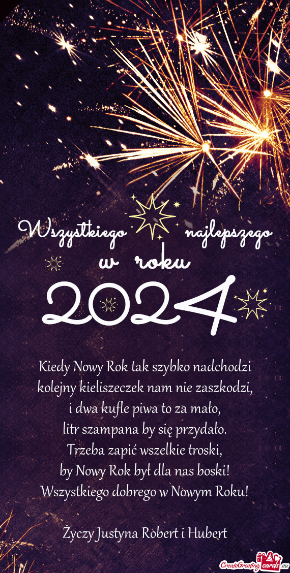 By Nowy Rok był dla nas boski! Wszystkiego dobrego w Nowym Roku! Justyna Robert i Hube