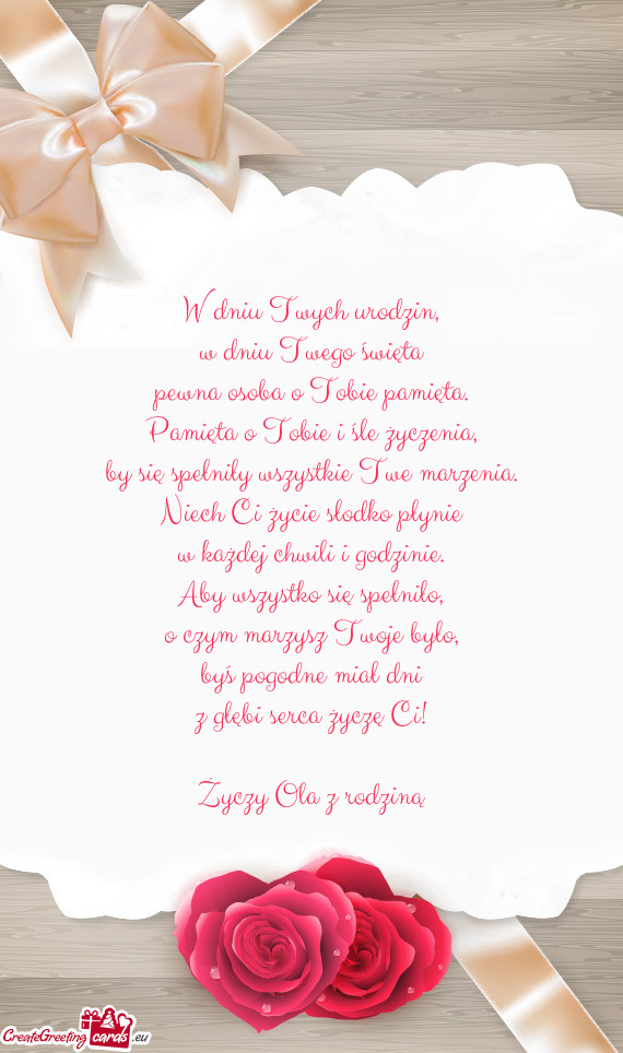 Byś pogodne miał dni z głębi serca życzę Ci! Ola z rodziną