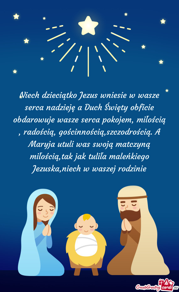 Ca pokojem, miłością , radością, gościnnością,szczodrością. A Maryja utuli was swoją matc