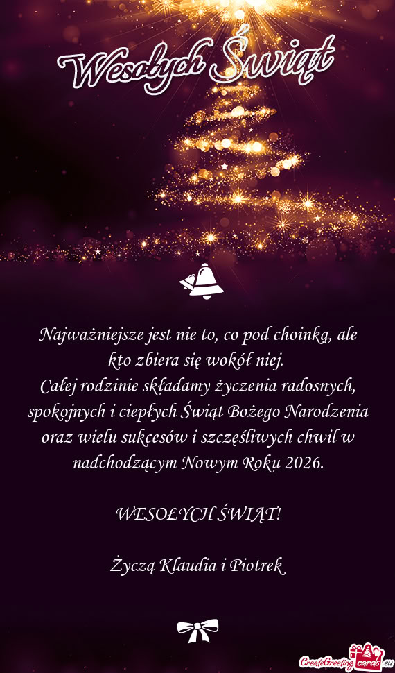 Całej rodzinie składamy życzenia radosnych, spokojnych i ciepłych Świąt Bożego Narodzenia ora