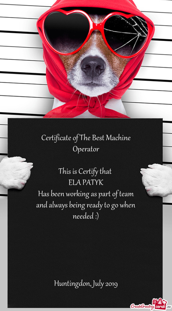 Certificate of The Best Machine Operator