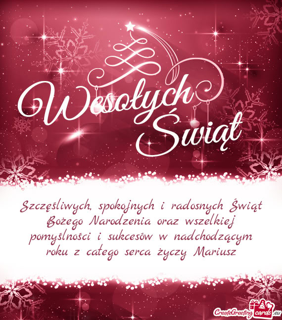 Cesów w nadchodzącym roku z całego serca Mariusz
