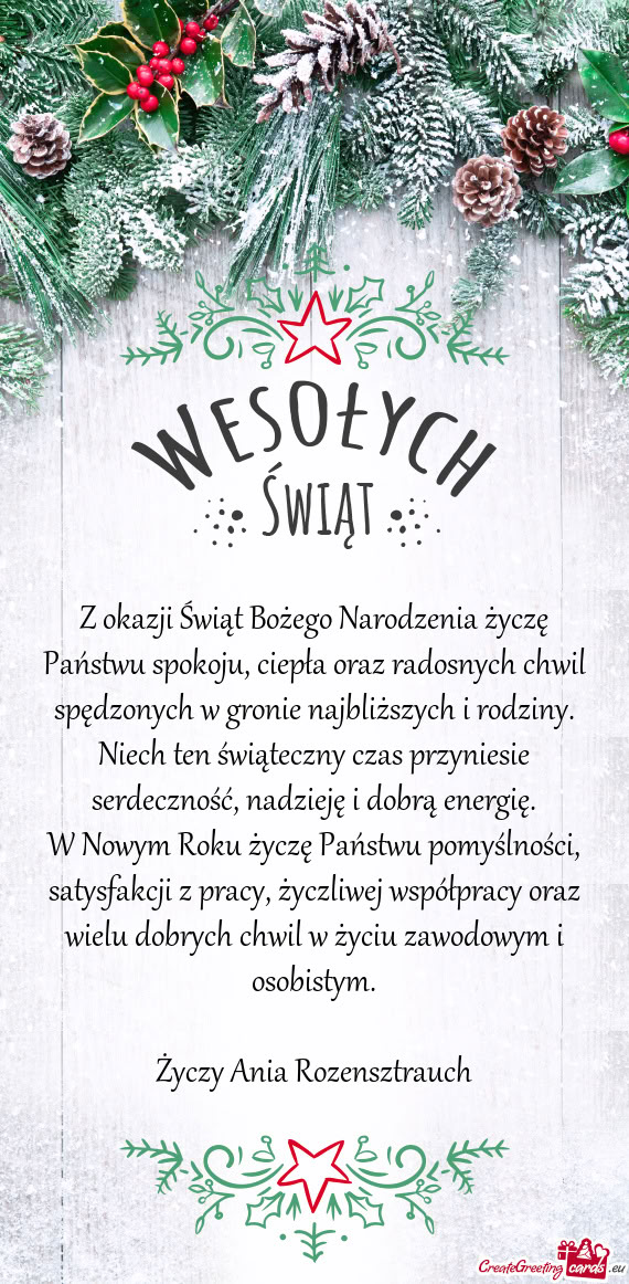 Ch w gronie najbliższych i rodziny. Niech ten świąteczny czas przyniesie serdeczność, nadzieję