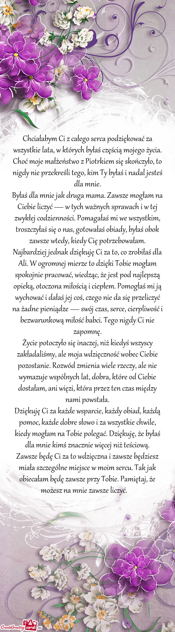 Chciałabym Ci z całego serca podziękować za wszystkie lata, w których byłaś częścią mojego
