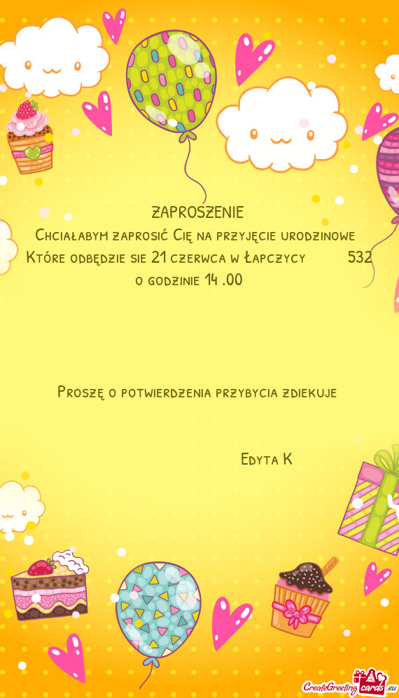 Chciałabym zaprosić Cię na przyjęcie urodzinowe 🧁