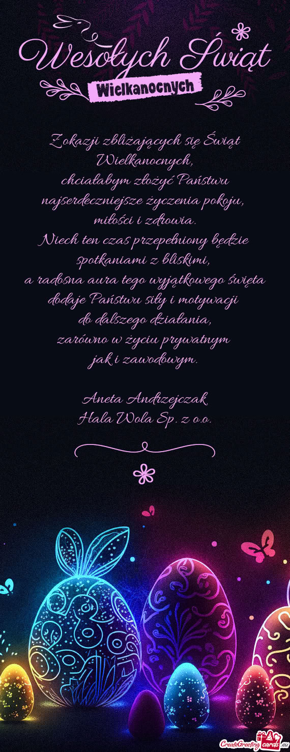 Chciałabym złożyć Państwu najserdeczniejsze życzenia pokoju