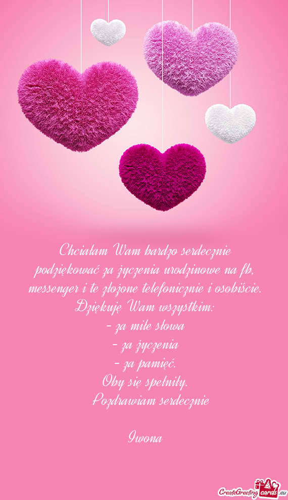 Chciałam Wam bardzo serdecznie podziękować za życzenia urodzinowe na fb