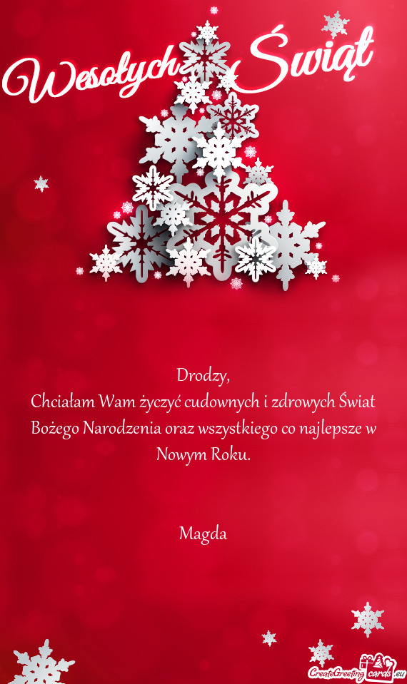 Chciałam Wam życzyć cudownych i zdrowych Świat Bożego Narodzenia oraz wszystkiego co najlepsze