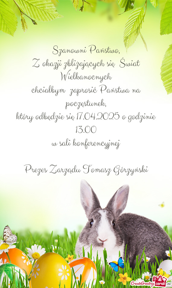 Chciałbym zaprosić Państwa na poczęstunek