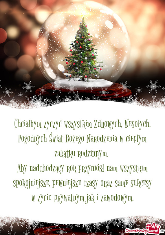Chciałbym życzyć wszystkim Zdrowych, Wesołych, Pogodnych Świąt Bożego Narodzenia w ciepłym z