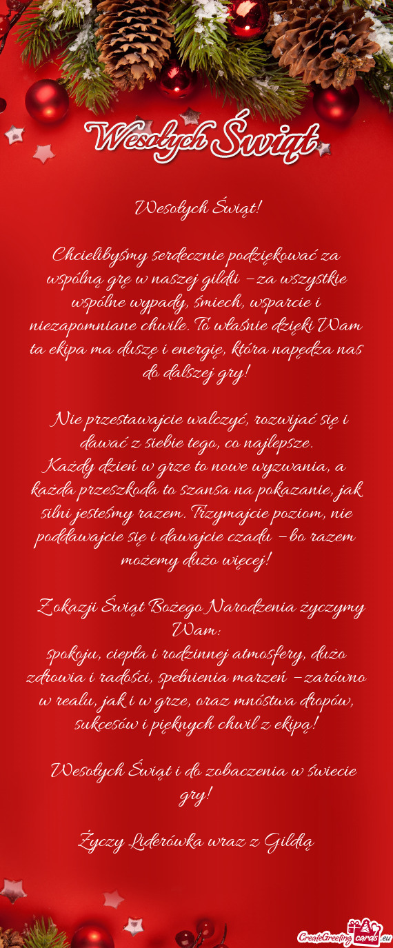 Chcielibyśmy serdecznie podziękować za wspólną grę w naszej gildii – za wszystkie wspólne w