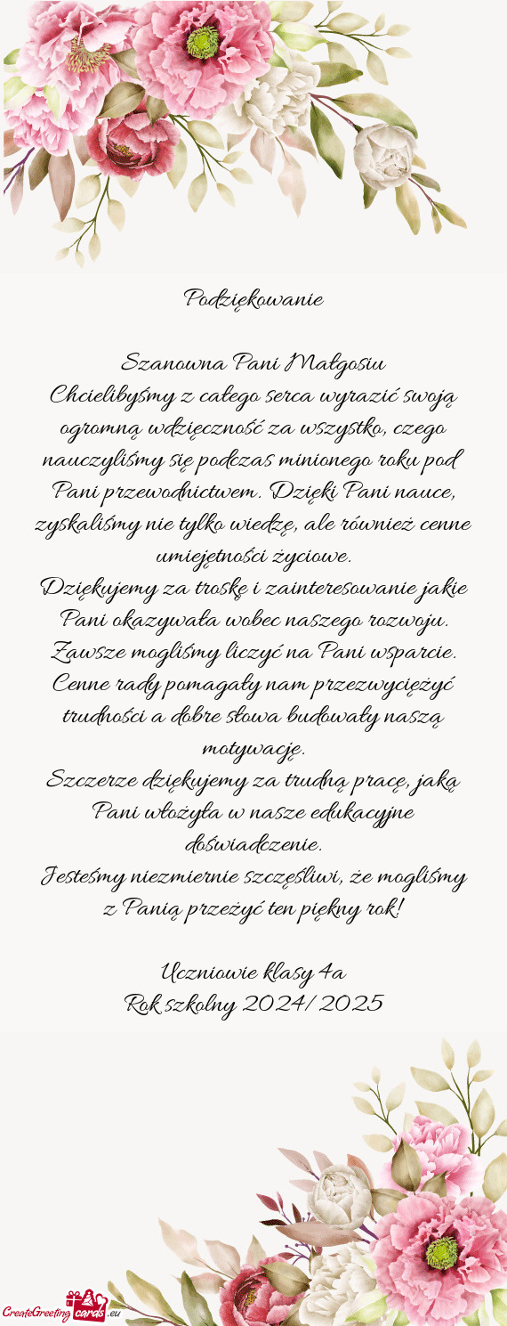 Chcielibyśmy z całego serca wyrazić swoją ogromną wdzięczność za wszystko, czego nauczyliśm