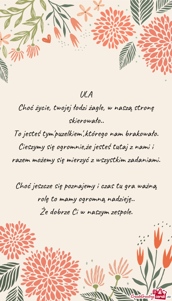 Choć życie, twojej łodzi żagle, w naszą stronę skierowało