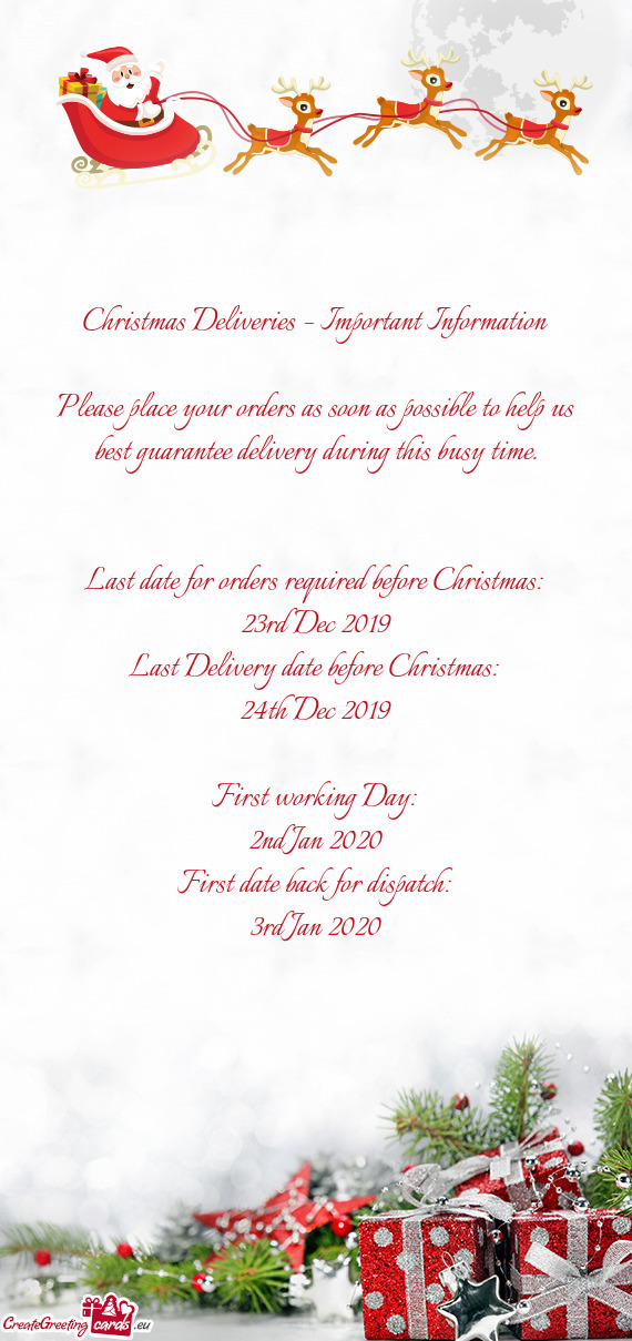 Christmas Deliveries – Important Information