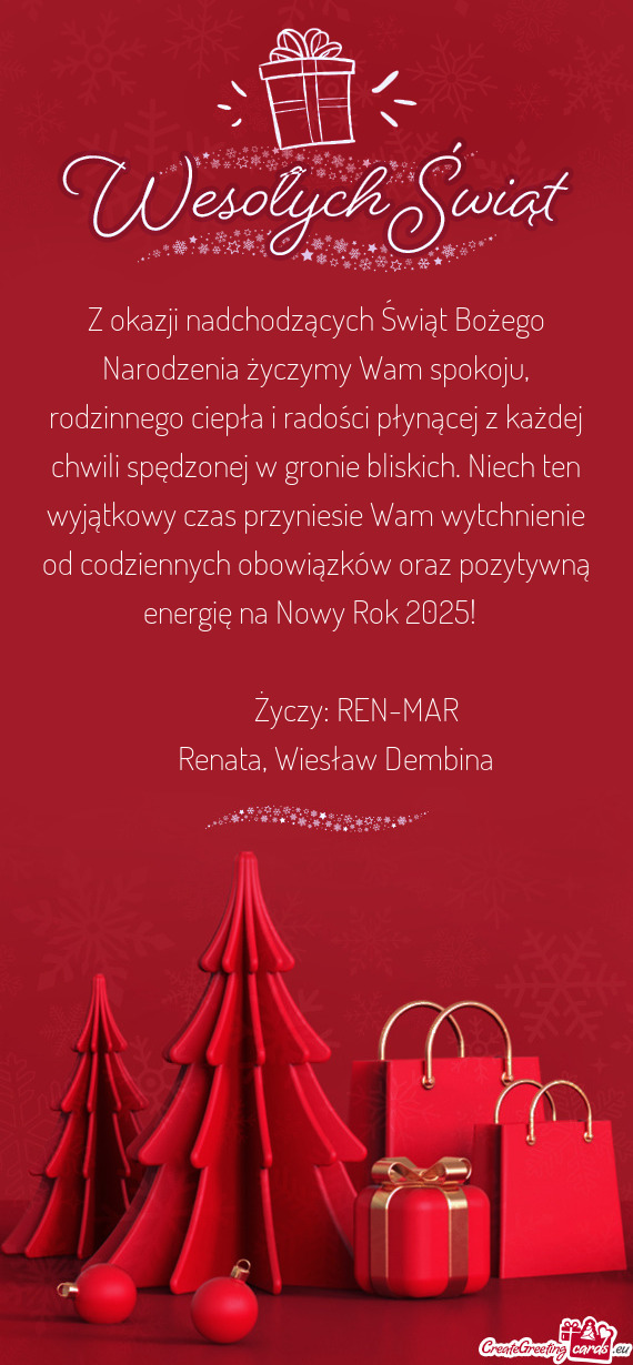 Ci płynącej z każdej chwili spędzonej w gronie bliskich. Niech ten wyjątkowy czas przyniesie Wa