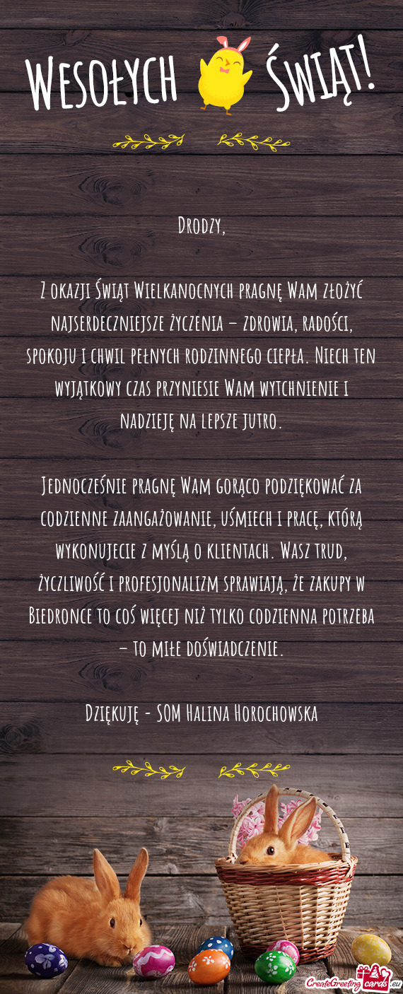 Ci, spokoju i chwil pełnych rodzinnego ciepła. Niech ten wyjątkowy czas przyniesie Wam wytchnieni