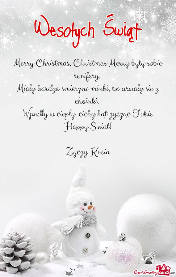Cichy kąt życząc Tobie Happy Świąt! Kasia