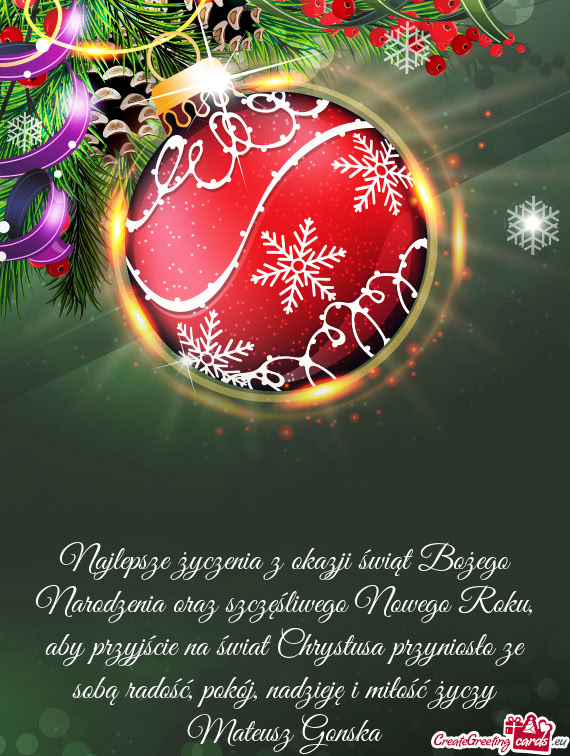 Cie na świat Chrystusa przyniosło ze sobą radość, pokój, nadzieję i miłość Mateusz