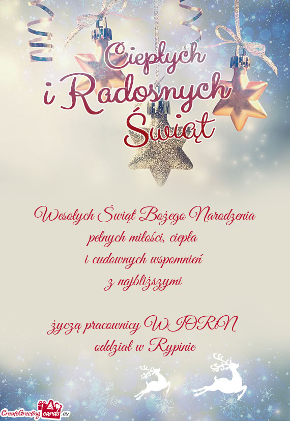 Ciepła i cudownych wspomnień z najbliższymi życzą pracownicy WIORiN oddział w Rypini