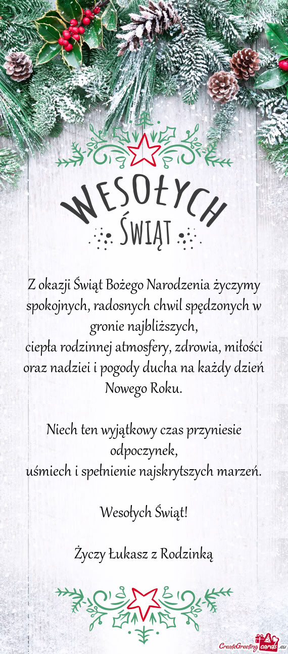 Ciepła rodzinnej atmosfery, zdrowia, miłości