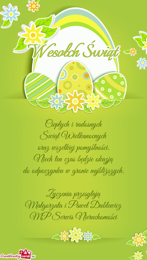 Ciepłych i radosnych Świąt Wielkanocnych oraz wszelkiej pomyślności
