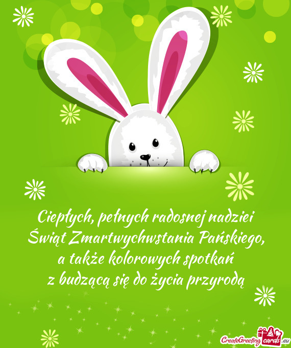 Ciepłych, pełnych radosnej nadziei  Świąt Zmartwychwstania Pańskiego,  a