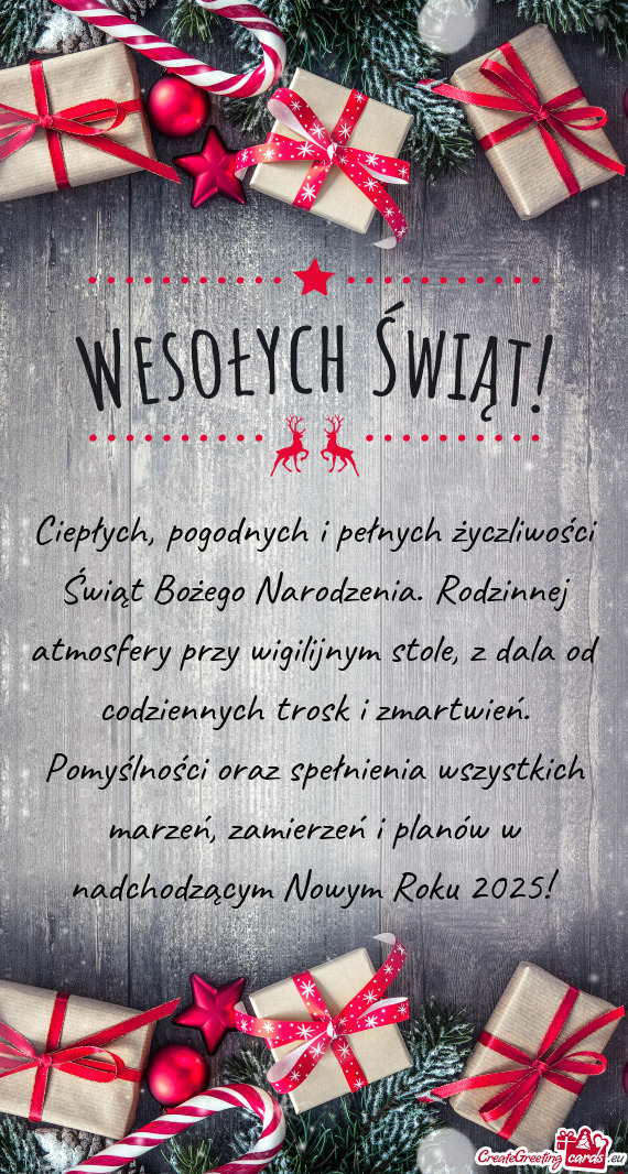 Ciepłych, pogodnych i pełnych życzliwości Świąt Bożego Narodzenia. Rodzinnej atmosfery przy w