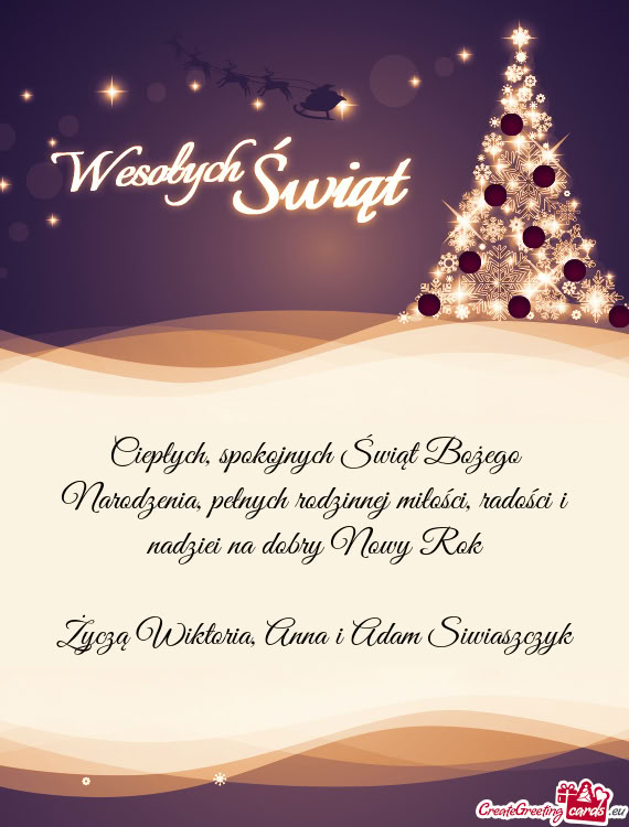 Ciepłych, spokojnych Świąt Bożego Narodzenia, pełnych rodzinnej miłości, radości i nadziei n