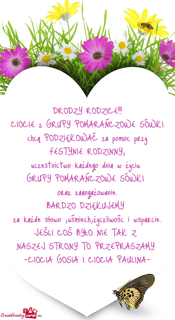 CIOCIE z GRUPY POMARAŃCZOWE SÓWKI chcą PODZIĘKOWAĆ za pomoc przy FESTYNIE RODZINNY