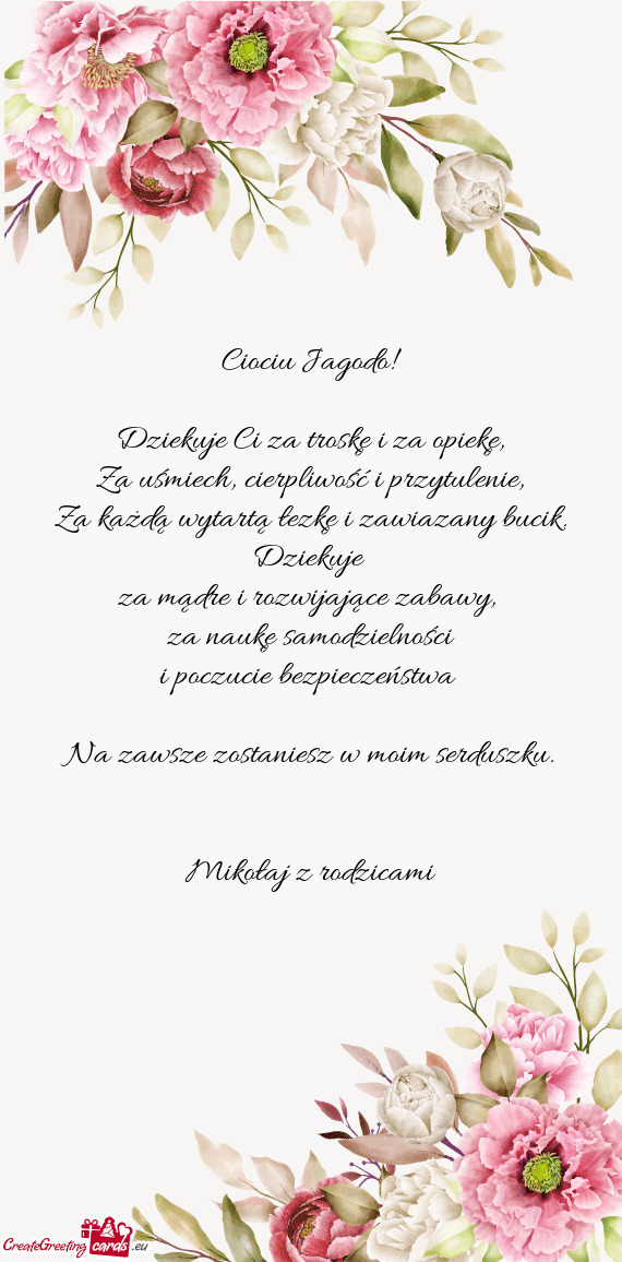 Ciociu Jagodo! Dziekuje Ci za troskę i za opiekę