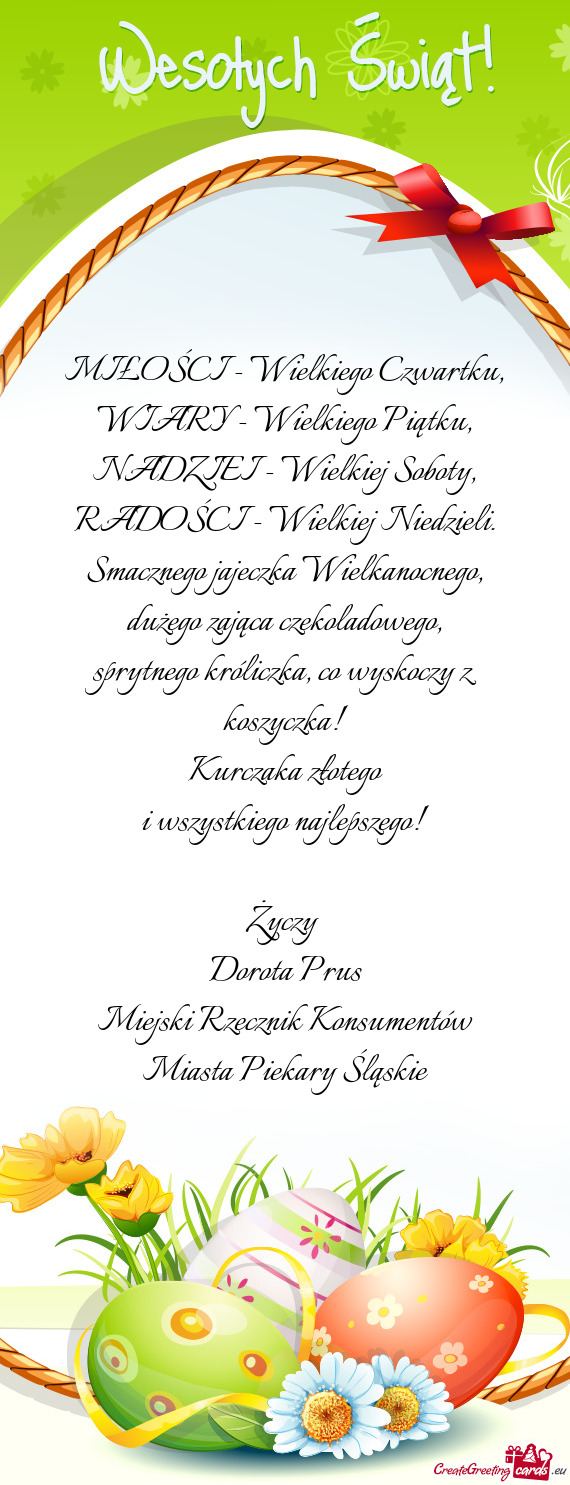 Co wyskoczy z koszyczka! Kurczaka złotego i wszystkiego najlepszego!  Dorota Prus Mi